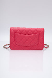 CHANEL Hot Pink Caviar Quilted French New Wave Chain CC Wallet On Chain WOC