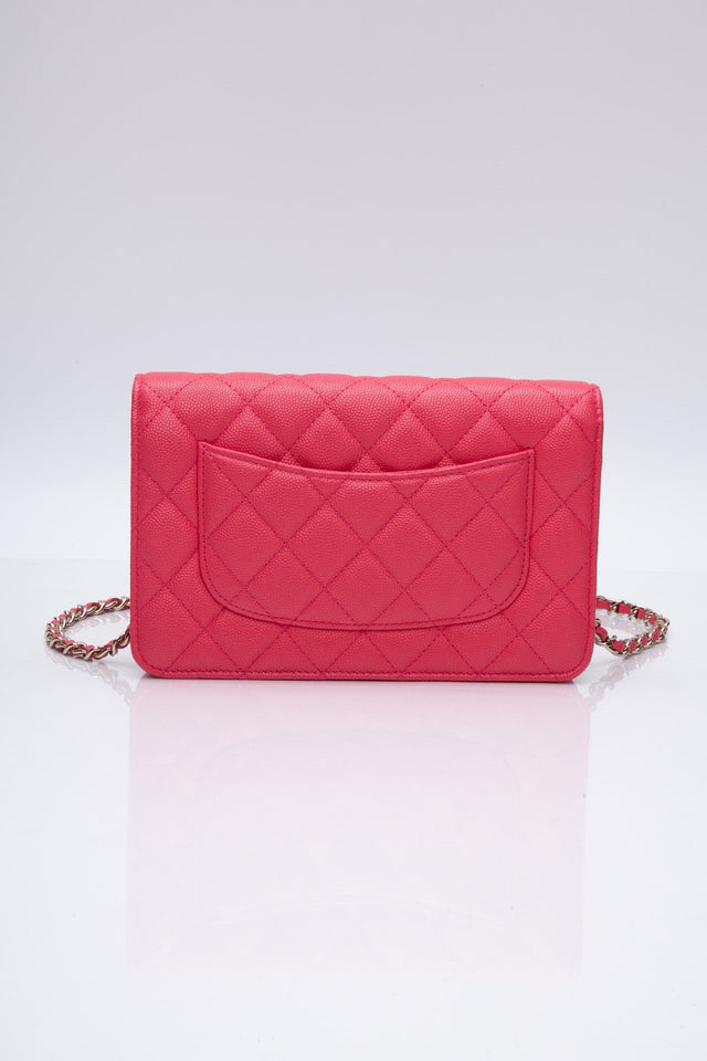 CHANEL Hot Pink Caviar Quilted French New Wave Chain CC Wallet On Chain WOC