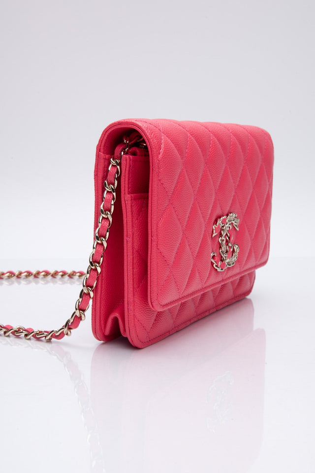 CHANEL Hot Pink Caviar Quilted French New Wave Chain CC Wallet On Chain WOC