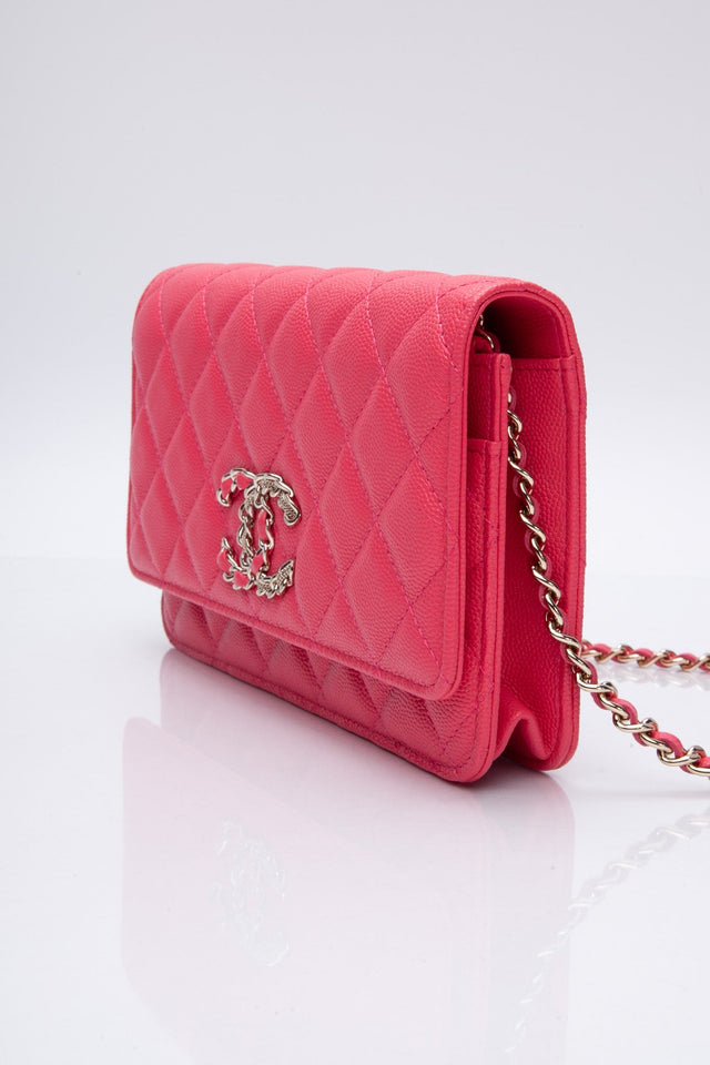 CHANEL Hot Pink Caviar Quilted French New Wave Chain CC Wallet On Chain WOC