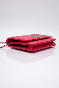 CHANEL Hot Pink Caviar Quilted French New Wave Chain CC Wallet On Chain WOC
