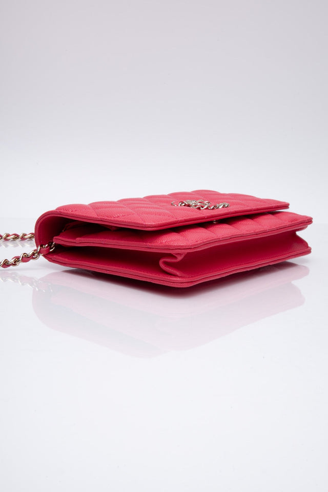 CHANEL Hot Pink Caviar Quilted French New Wave Chain CC Wallet On Chain WOC