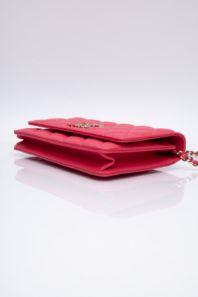 CHANEL Hot Pink Caviar Quilted French New Wave Chain CC Wallet On Chain WOC