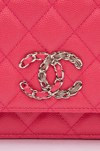 CHANEL Hot Pink Caviar Quilted French New Wave Chain CC Wallet On Chain WOC