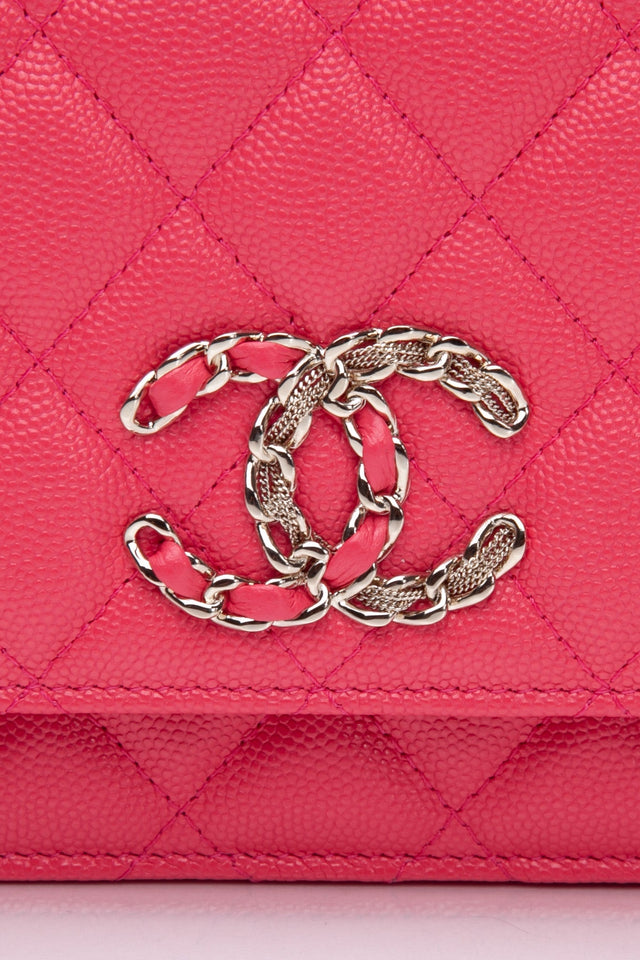 CHANEL Hot Pink Caviar Quilted French New Wave Chain CC Wallet On Chain WOC
