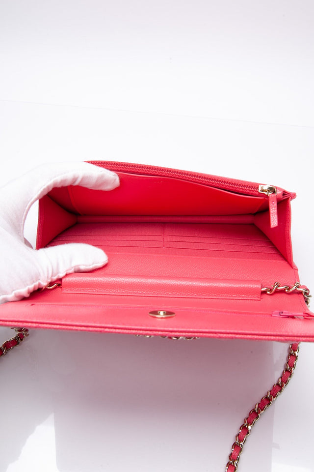 CHANEL Hot Pink Caviar Quilted French New Wave Chain CC Wallet On Chain WOC