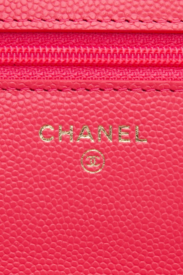 CHANEL Hot Pink Caviar Quilted French New Wave Chain CC Wallet On Chain WOC
