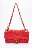 CHANEL Red Medallion Charm Chevron Wrinkled Calfskin Medium Flap Bag