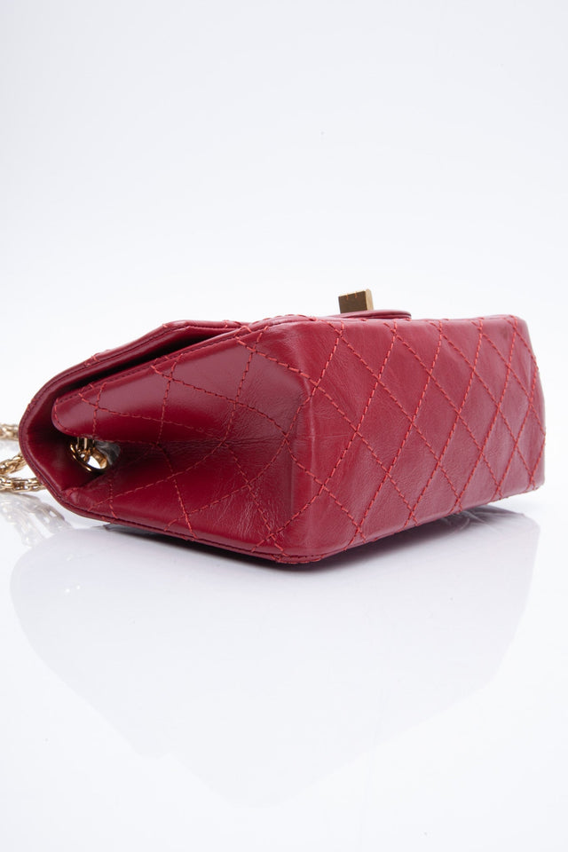 CHANEL Aged Calfskin Quilted 2.55 Reissue Mini Flap Red