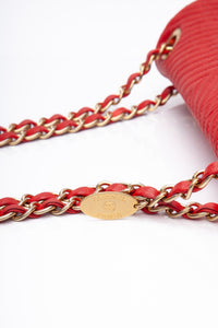 CHANEL Red Medallion Charm Chevron Wrinkled Calfskin Medium Flap Bag