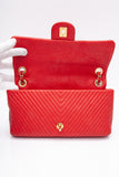 CHANEL Red Medallion Charm Chevron Wrinkled Calfskin Medium Flap Bag