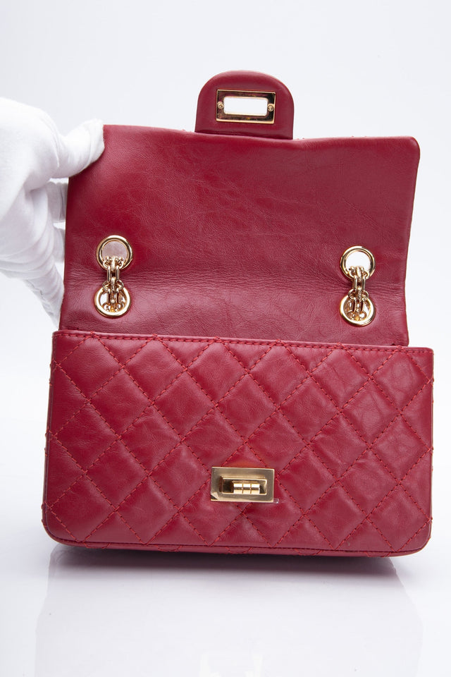 CHANEL Aged Calfskin Quilted 2.55 Reissue Mini Flap Red