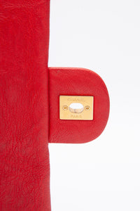 CHANEL Red Medallion Charm Chevron Wrinkled Calfskin Medium Flap Bag