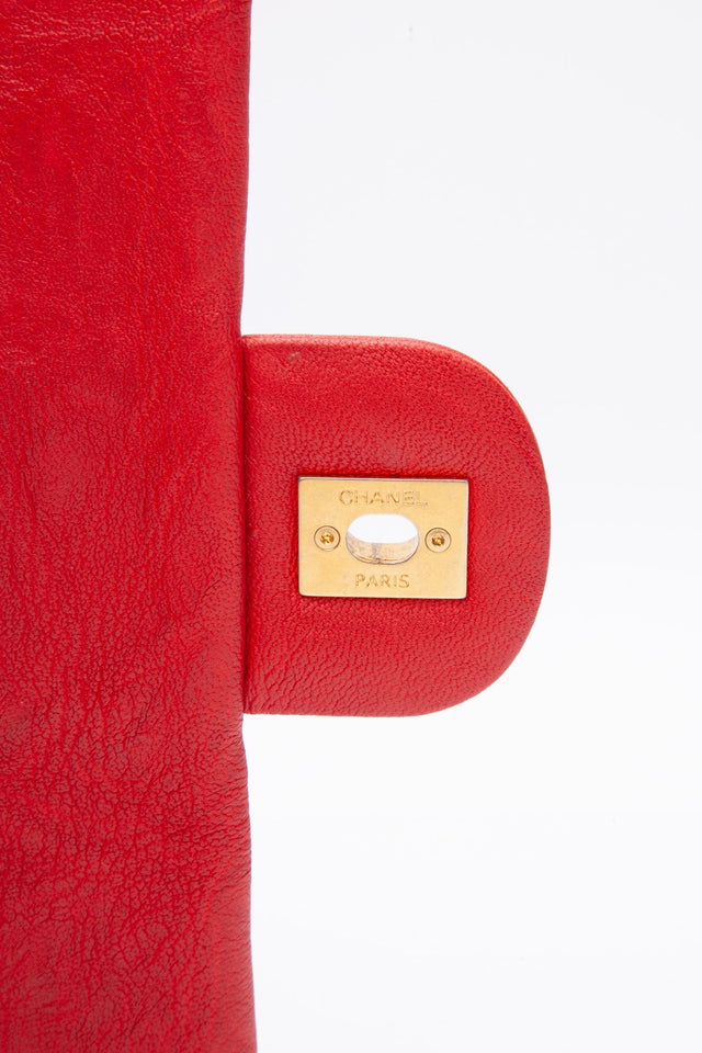 CHANEL Red Medallion Charm Chevron Wrinkled Calfskin Medium Flap Bag