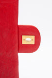 CHANEL Red Medallion Charm Chevron Wrinkled Calfskin Medium Flap Bag