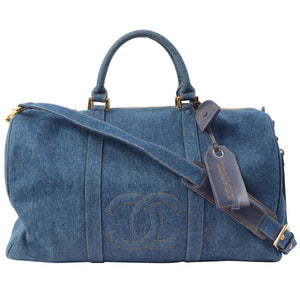 Chanel Around 1997 Made Denim Cc Mark Stitch Charm 2Way Boston Bag Indigo