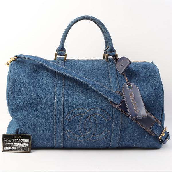 Chanel Around 1997 Made Denim Cc Mark Stitch Charm 2Way Boston Bag Indigo