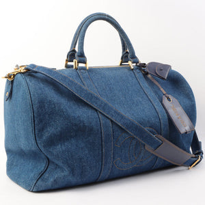 Chanel Around 1997 Made Denim Cc Mark Stitch Charm 2Way Boston Bag Indigo