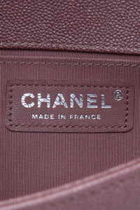 CHANEL Dark Pink Metallic Caviar Chevron Quilted Medium Boy Flap bag