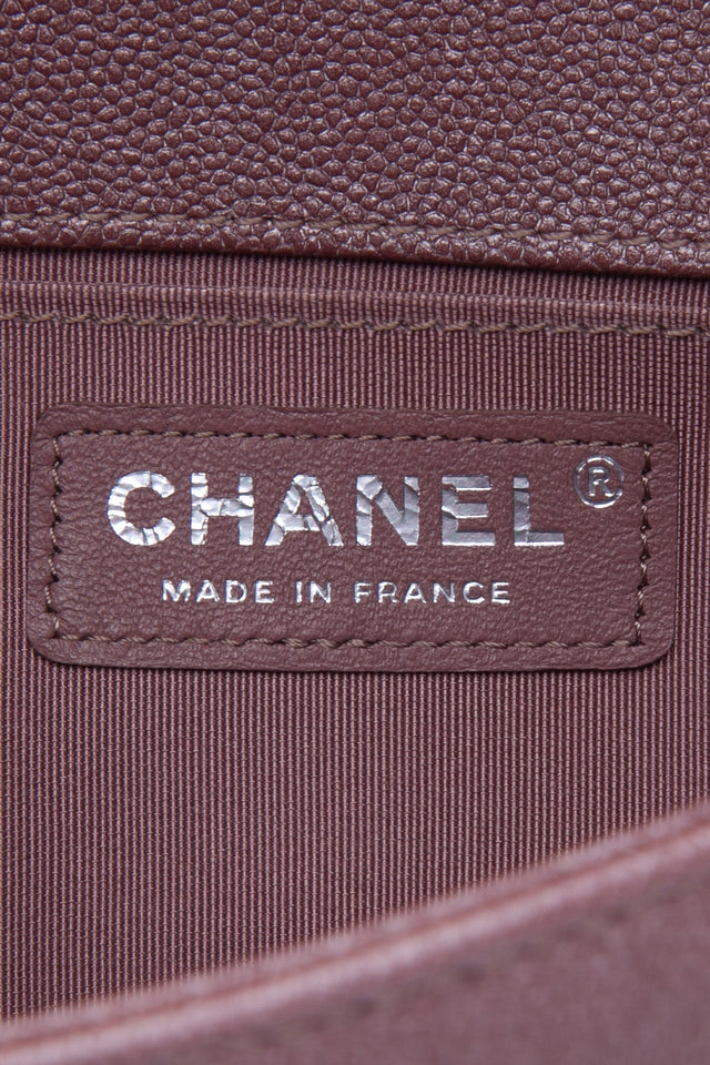 CHANEL Dark Pink Metallic Caviar Chevron Quilted Medium Boy Flap bag