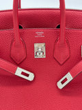 Hermes Birkin 25 Verso Veau Rouge Casaque Togo Palladium Hardware