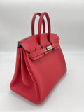 Hermes Birkin 25 Verso Veau Rouge Casaque Togo Palladium Hardware
