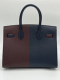 Hermes Birkin 30 Casaque Rouge Sellier / Bleu Indigo / Rose Texas Epsom