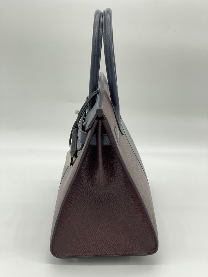 Hermes Birkin 30 Casaque Rouge Sellier / Bleu Indigo / Rose Texas Epsom