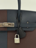 Hermes Birkin 30 Casaque Rouge Sellier / Bleu Indigo / Rose Texas Epsom
