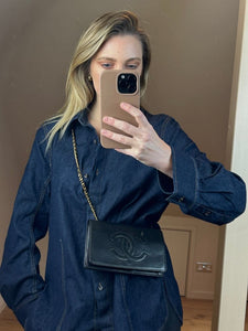 Chanel Black Lambskin Leather Wallet On Chain
