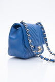 CHANEL Chevron Lambskin Blue Leather Square Mini Flap Bag
