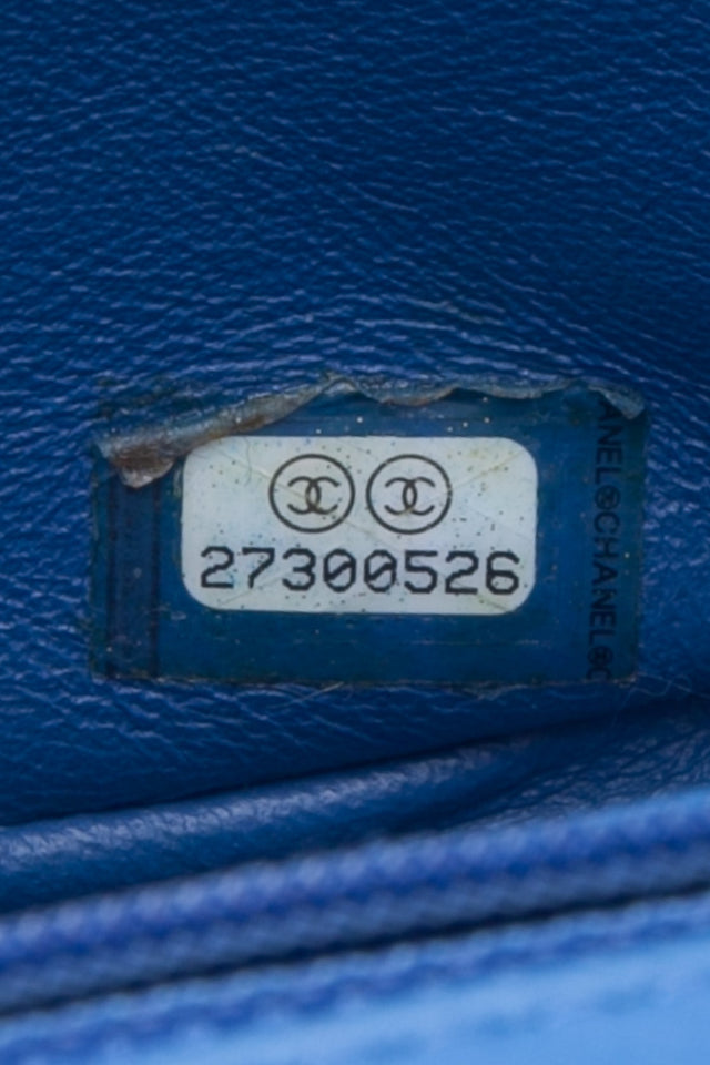 CHANEL Chevron Lambskin Blue Leather Square Mini Flap Bag