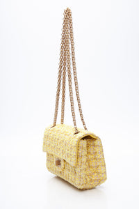 CHANEL Yellow Tweed Quilted 2.55 Reissue Mini Flap Bag