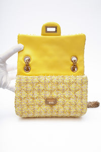 CHANEL Yellow Tweed Quilted 2.55 Reissue Mini Flap Bag