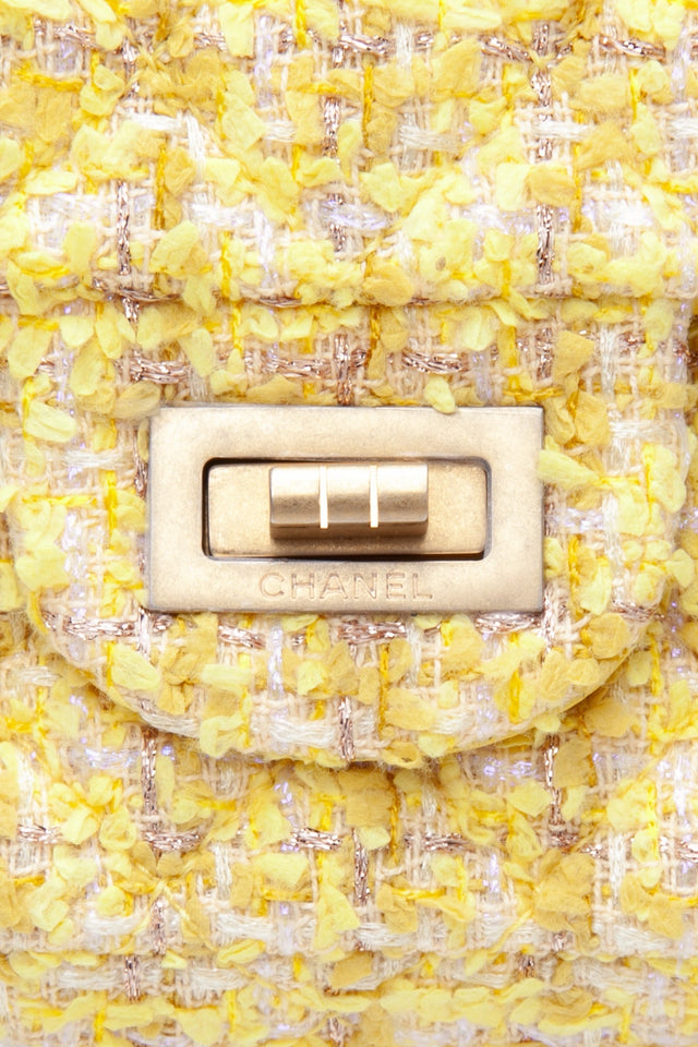 CHANEL Yellow Tweed Quilted 2.55 Reissue Mini Flap Bag