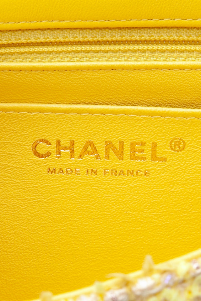 CHANEL Yellow Tweed Quilted 2.55 Reissue Mini Flap Bag