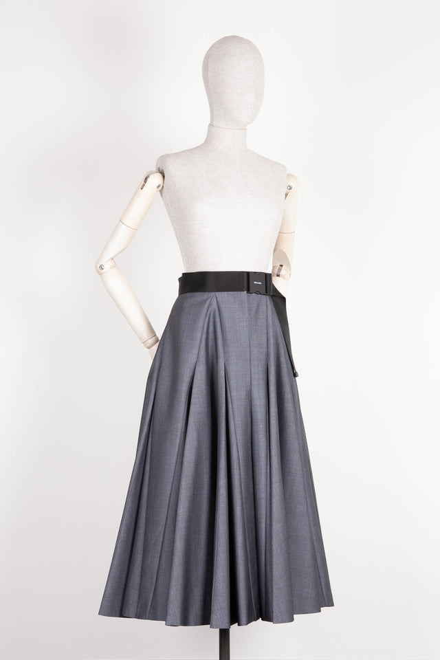 PRADA Pleated Belted Skirt Gray