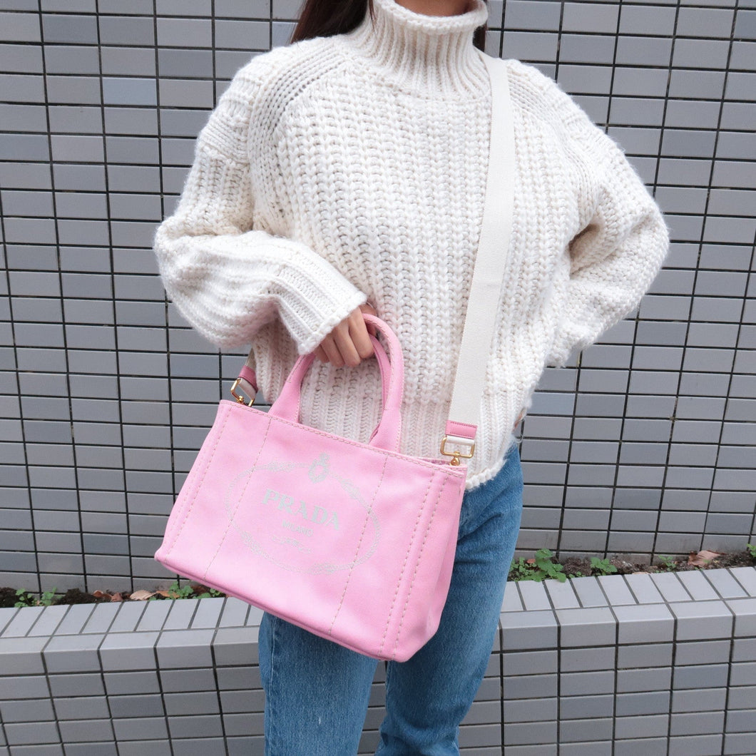 Prada Canapa Mini Canvas 2Way Bag Shoulder Bag Pink 1BG439