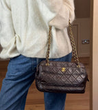 Vintage Chanel Brown Leather Shoulder Bag with Double Chain Handle