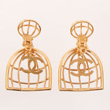 CHANEL 1993 Made Bird Cage Cc Mark Swing Earrings