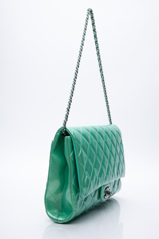 CHANEL Timeless Clutch On Chain Patent Leather Green