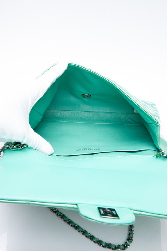 CHANEL Timeless Clutch On Chain Patent Leather Green