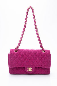CHANEL Magenta Tweed Flap Shoulder Bag