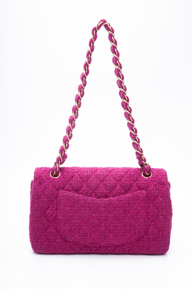CHANEL Magenta Tweed Flap Shoulder Bag