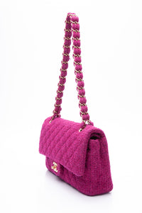 CHANEL Magenta Tweed Flap Shoulder Bag