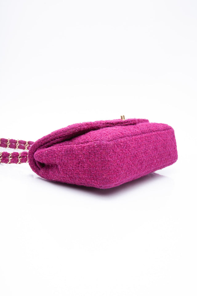 CHANEL Magenta Tweed Flap Shoulder Bag