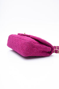 CHANEL Magenta Tweed Flap Shoulder Bag