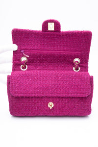 CHANEL Magenta Tweed Flap Shoulder Bag