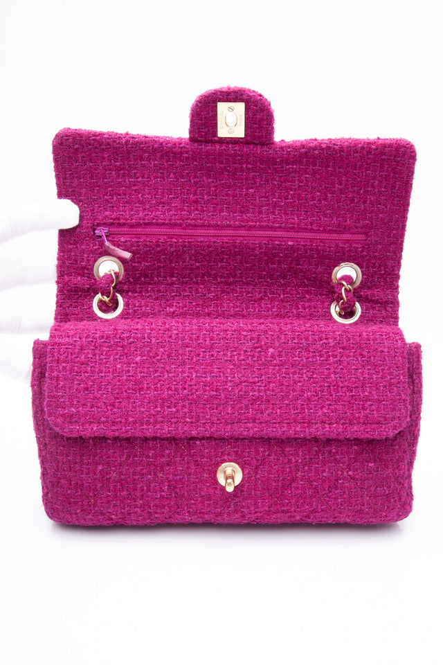 CHANEL Magenta Tweed Flap Shoulder Bag