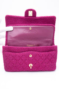 CHANEL Magenta Tweed Flap Shoulder Bag